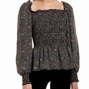 Max Studio Floral Smocked Long Sleeve Floral Top